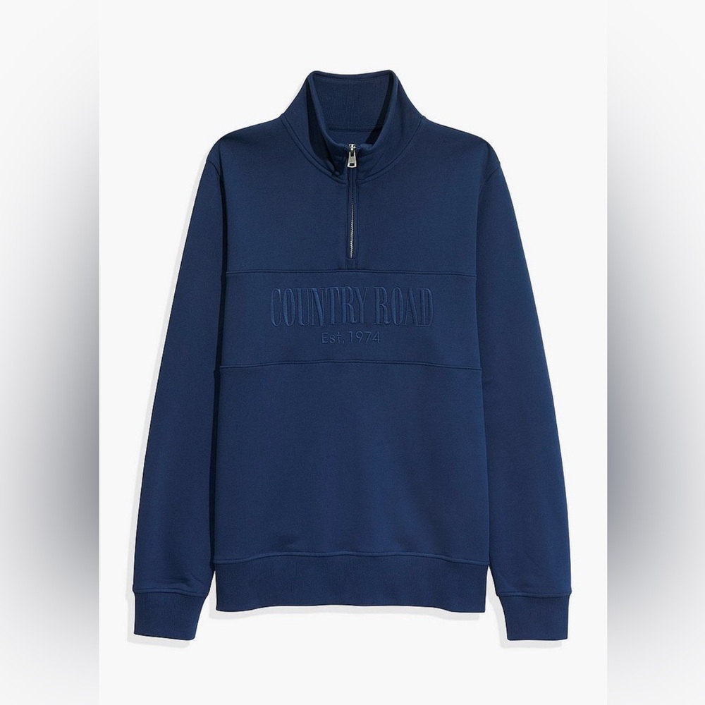 COUNTRY ROAD Australian 1/4 1/2 zip heritage sweat Blue L Pullover Sweatshirt